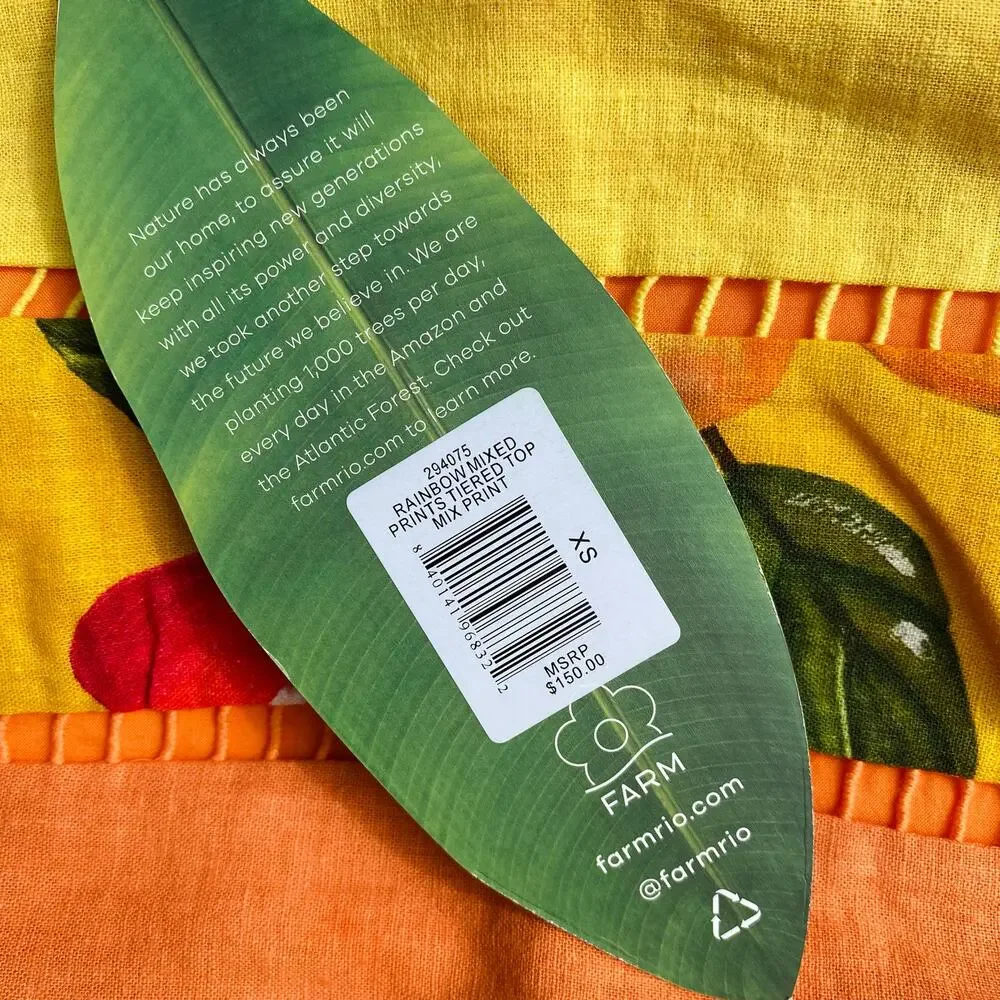 FARM Rio Rainbow Mixed Prints Tiered Linen Blend Crop Top Womens Size XS Orange - Picture 4 of 11